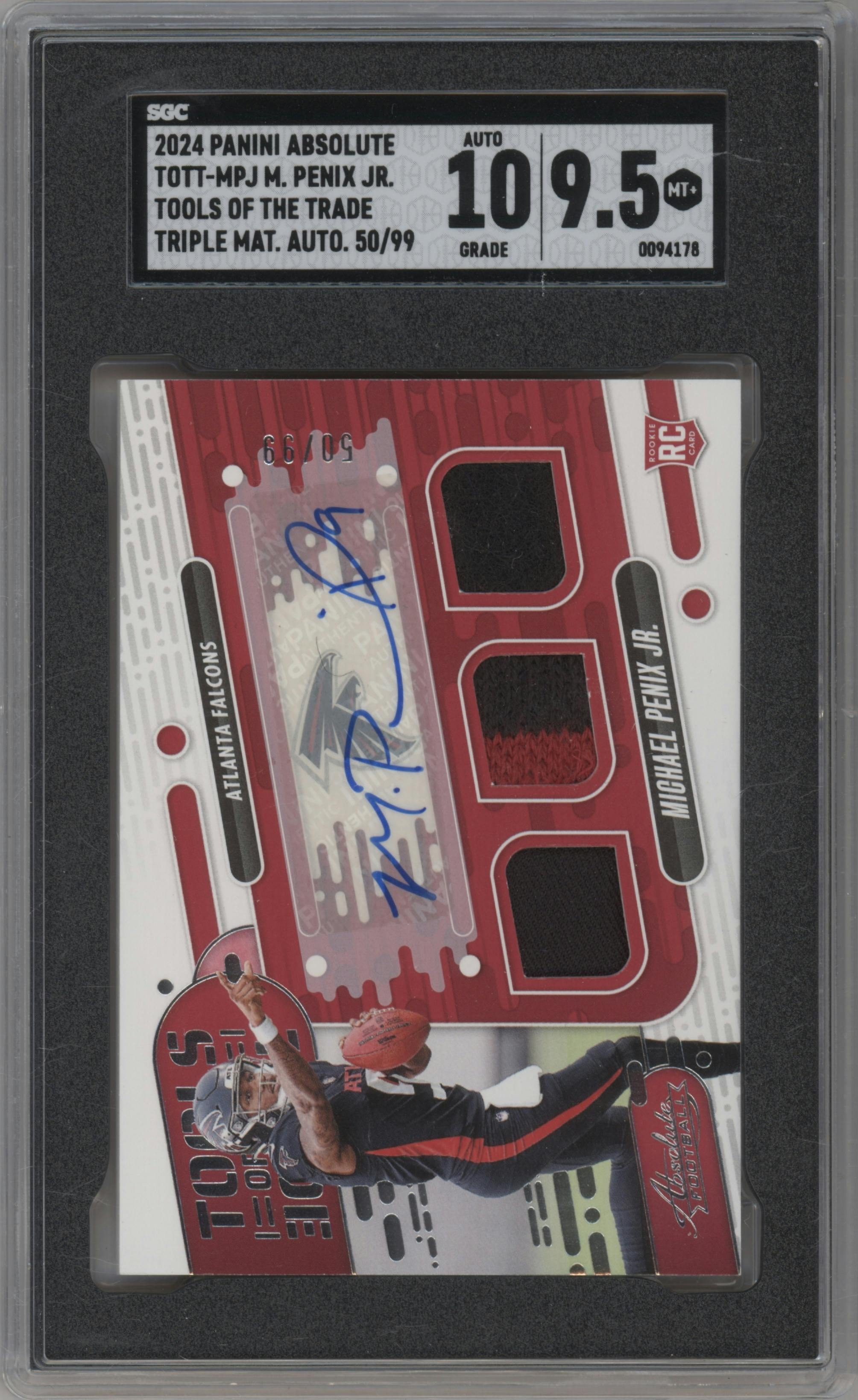 Michael Penix Jr. from the 2024 Panini Absolute set graded by SGC and given an overall grade of 9.5.