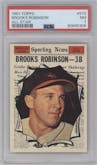 Brooks Robinson from the 1961 Topps set graded by PSA and given an overall grade of 7.