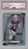 Brock Bowers from the 2024 Panini Prizm set featuring a Silver Prizm parallel graded by PSA and given an overall grade of 10.