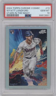Wyatt Langford from the 2024 Topps Cosmic Chrome set graded by PSA and given an overall grade of 10.