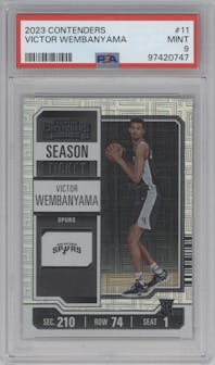 Victor Wembanyama  from the 2023-24 Panini Contenders set graded by PSA and given an overall grade of 9.