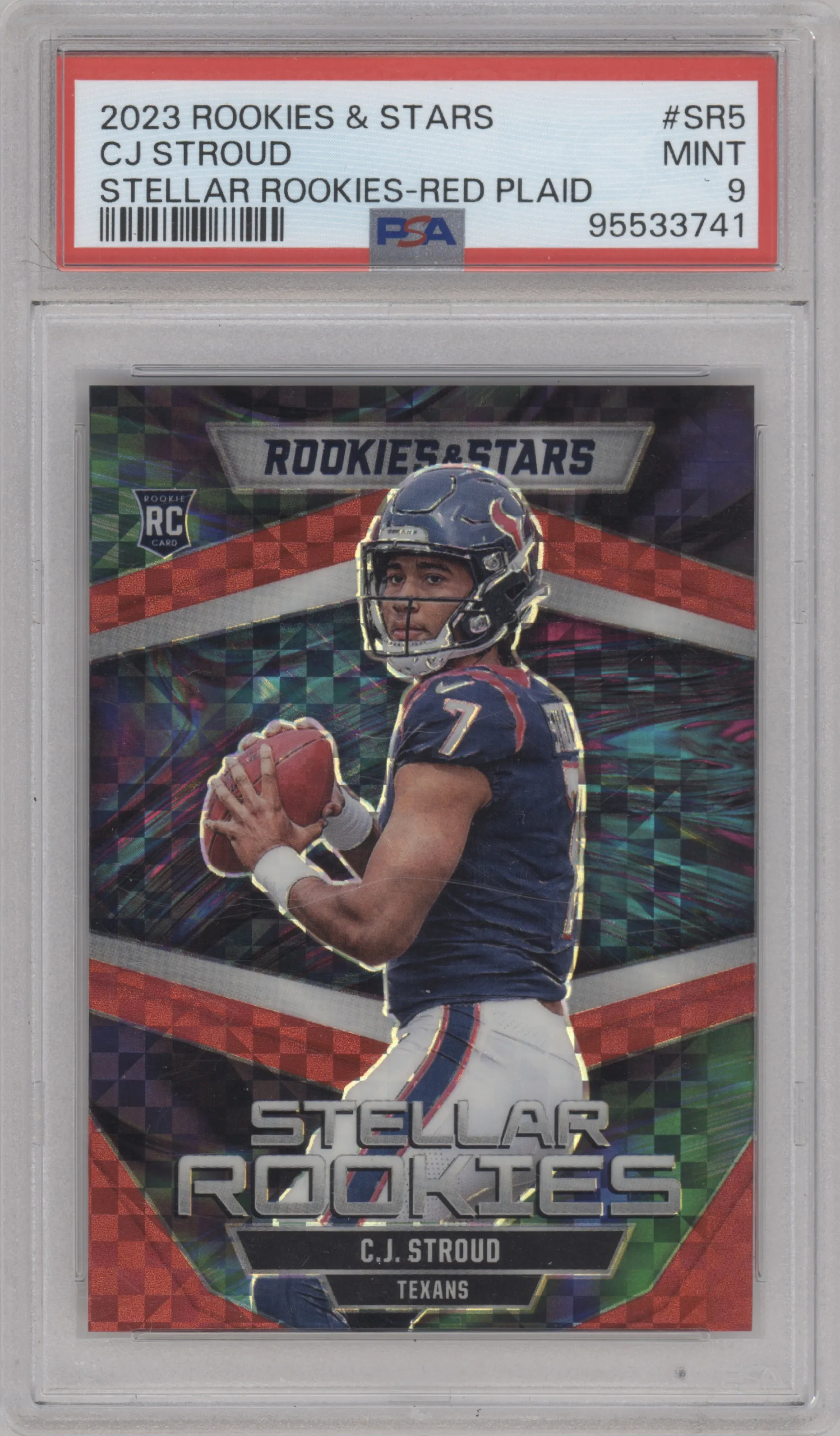 2023 Panini Rookies & Stars Stellar Rookies C.J. Stroud Red Plaid Prizm PSA 9