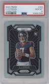 C.J. Stroud from the 2023 Panini Prizm set featuring a Silver Prizm parallel graded by PSA and given an overall grade of 10.