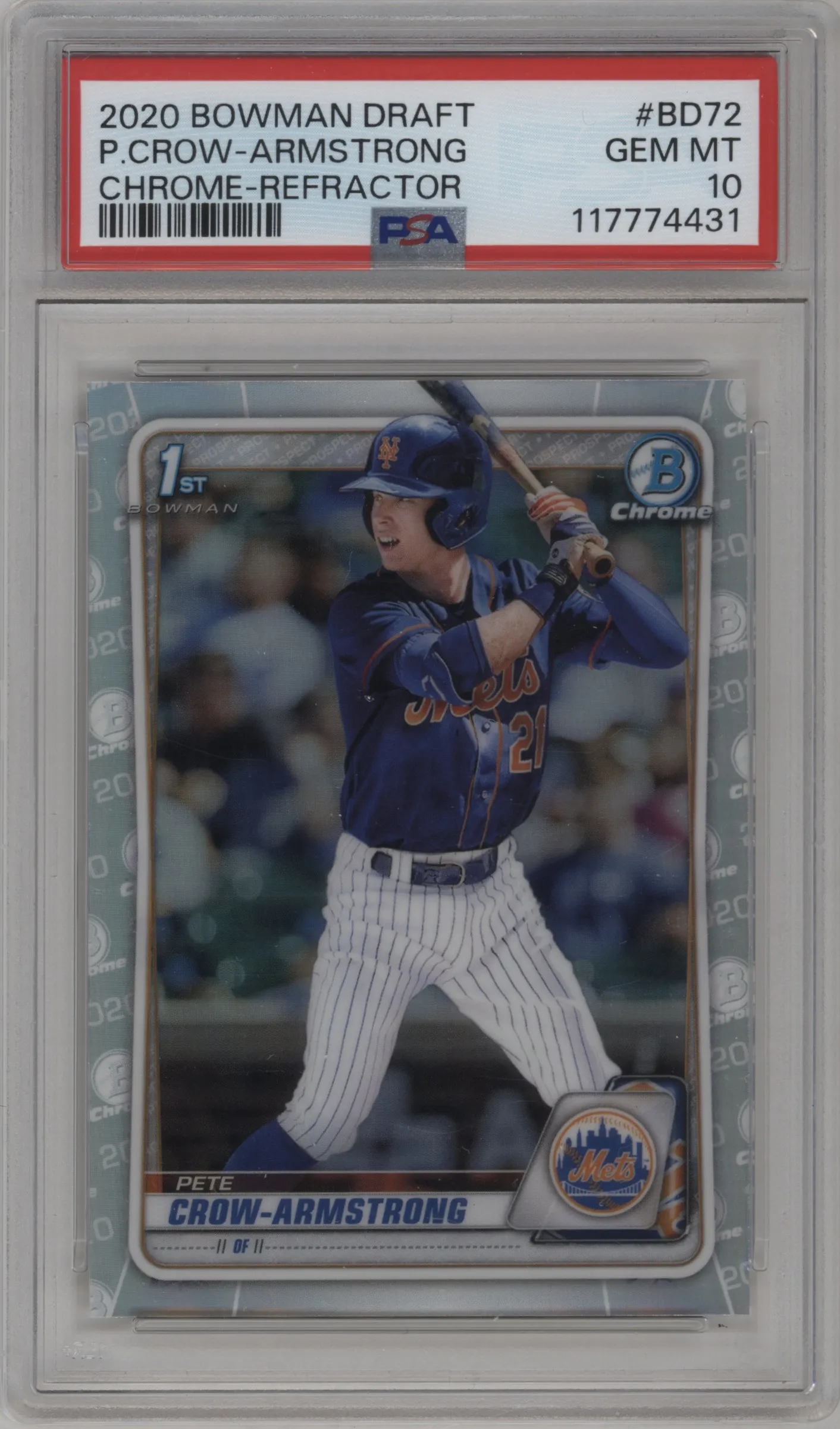 2020 Bowman Draft Chrome Pete Crow-Armstrong Refractor #BD-72 PSA 10