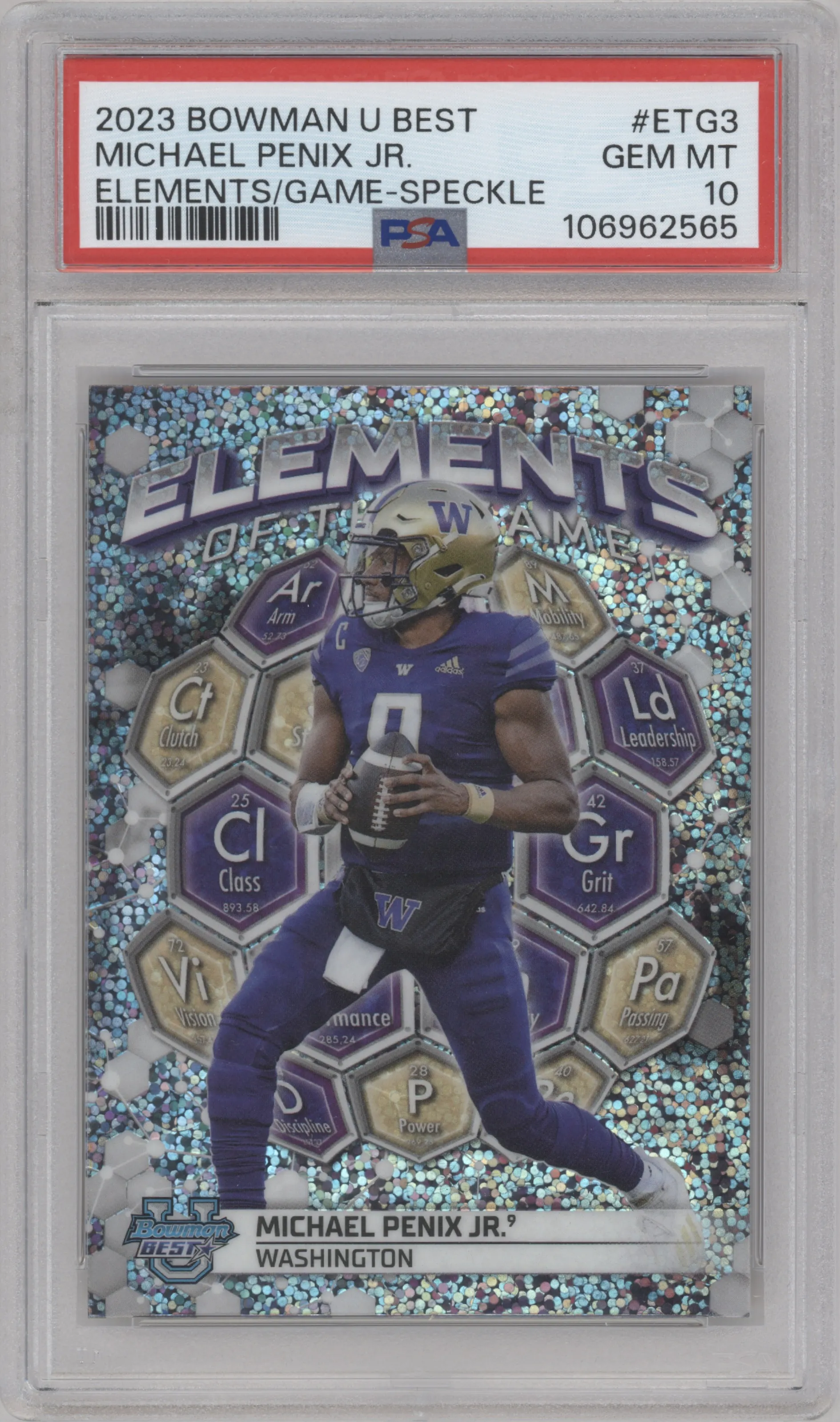 2023 Bowman University's Best EOTG Michael Penix Jr. Speckle Refractor PSA 10