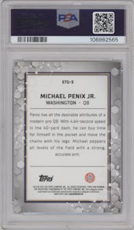 Michael Penix Jr. from the 2023 Bowman University's Best  set featuring a Speckle Refractor parallel graded by PSA and given an overall grade of 10.