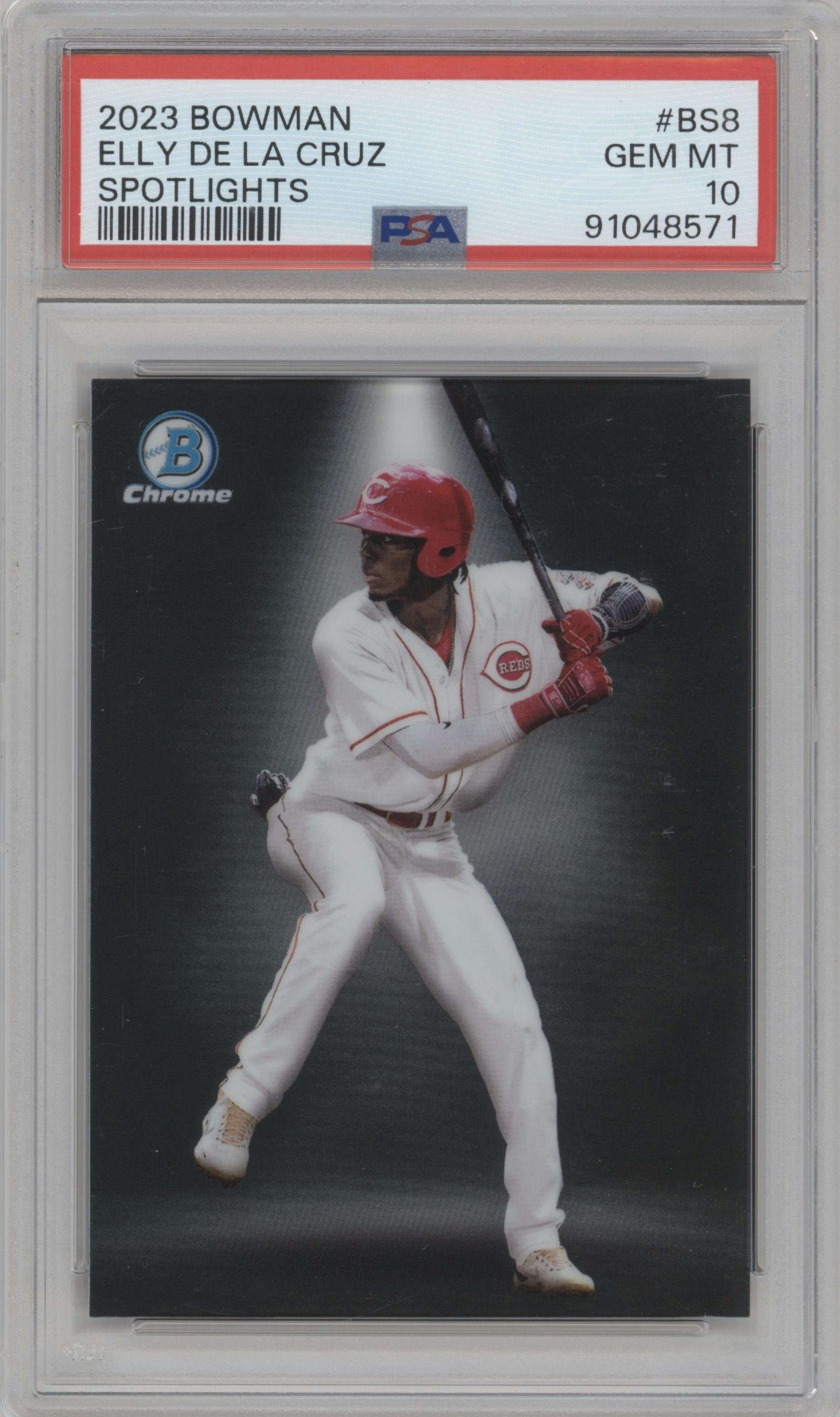 Elly De La Cruz from the 2023 Bowman  set graded by PSA and given an overall grade of 10.
