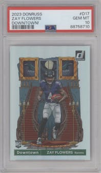 Zay Flowers  from the 2023 Panini Donruss set graded by PSA and given an overall grade of 10.