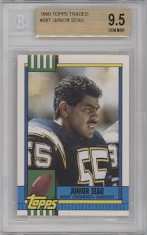 Junior Seau from the 1990 Topps Traded set graded by Beckett and given an overall grade of 9.5.