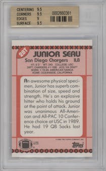 Junior Seau from the 1990 Topps Traded set graded by Beckett and given an overall grade of 9.5.