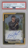 Paul Skenes from the 2024 Bowman Chrome set featuring a Gold Refractor parallel graded by PSA and given an overall grade of 9.