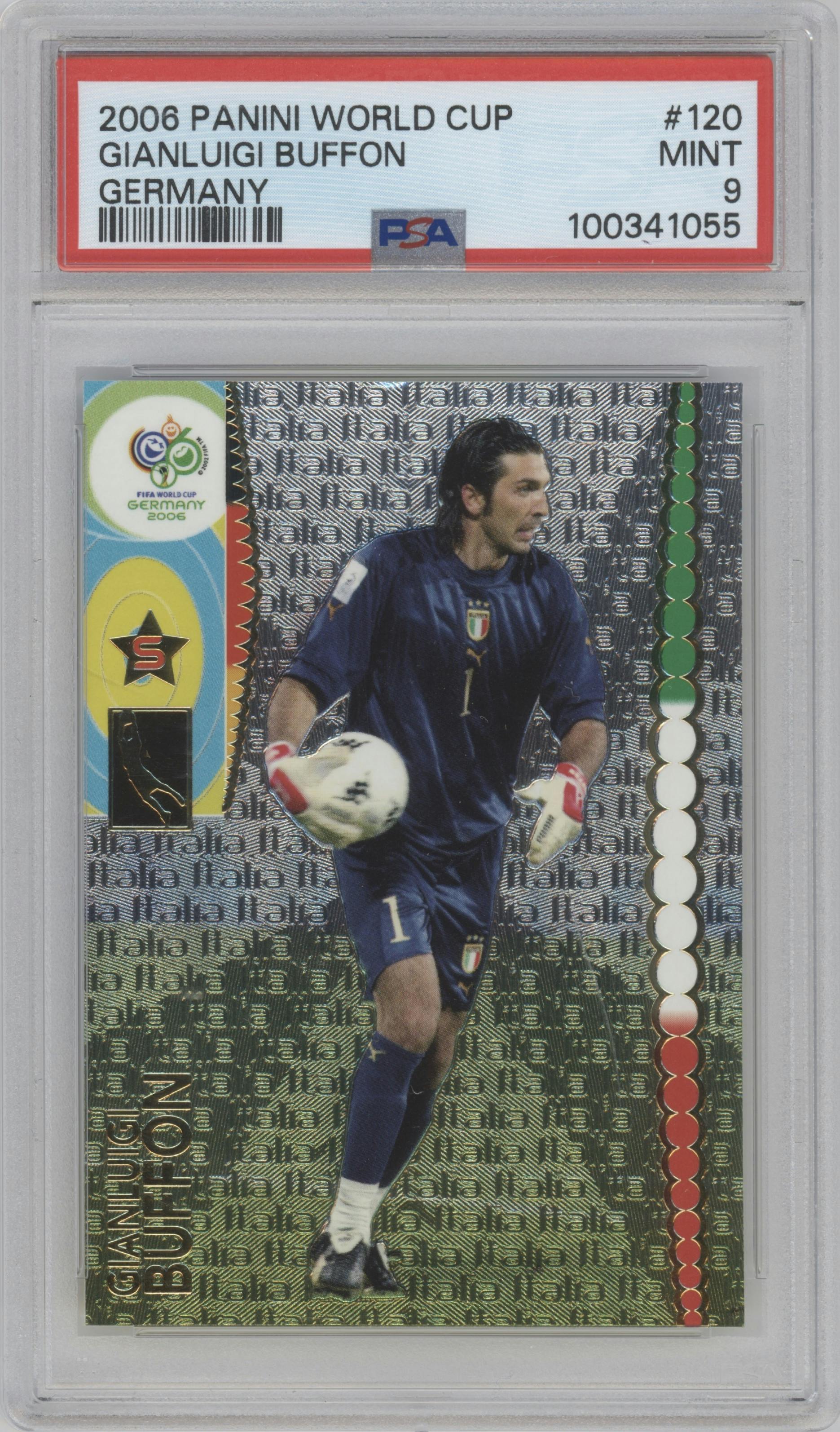 Gianluigi Buffon from the 2006 Panini World Cup set graded by PSA and given an overall grade of 9.