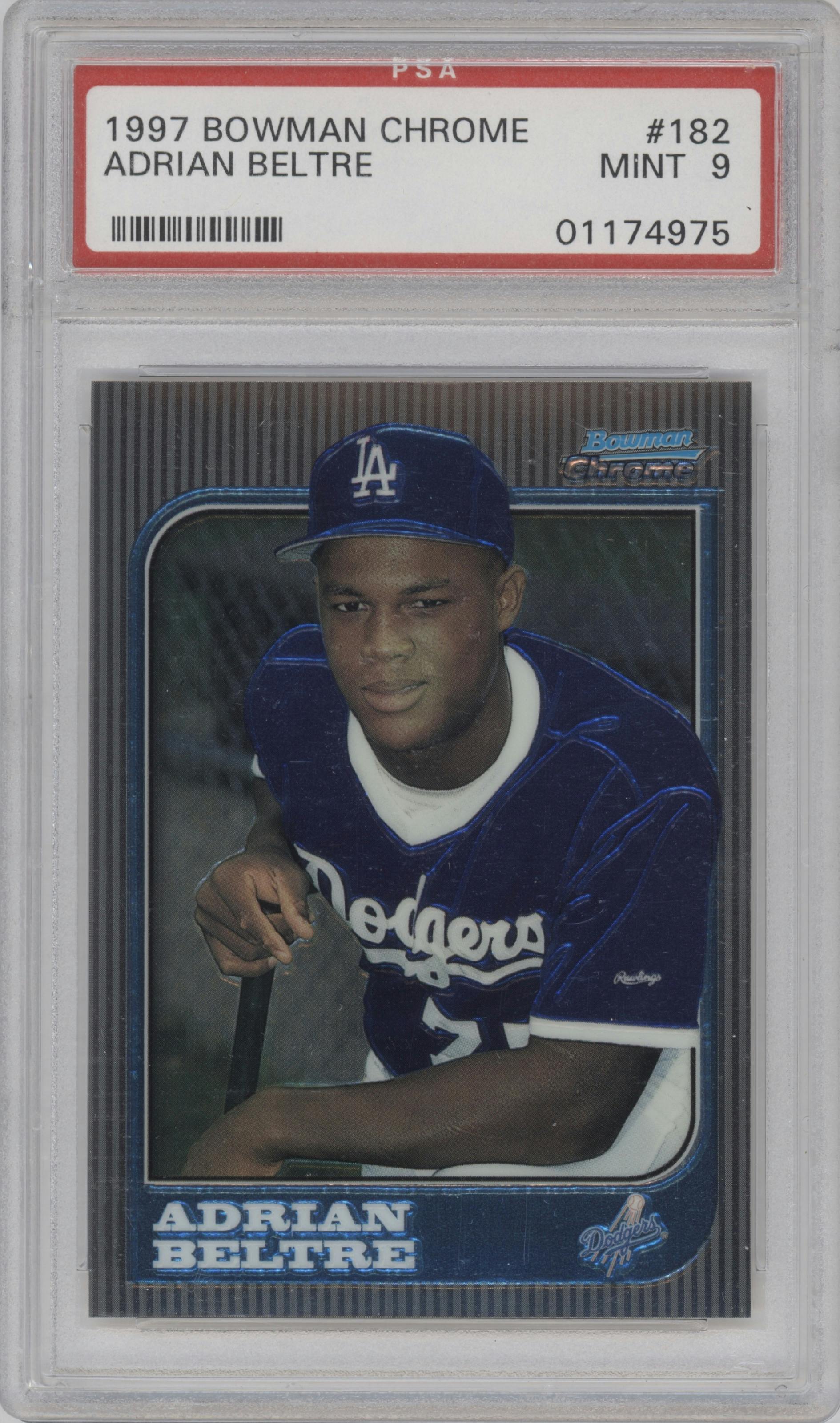 Adrian Beltre from the 1997 Bowman Chrome set graded by PSA and given an overall grade of 9.