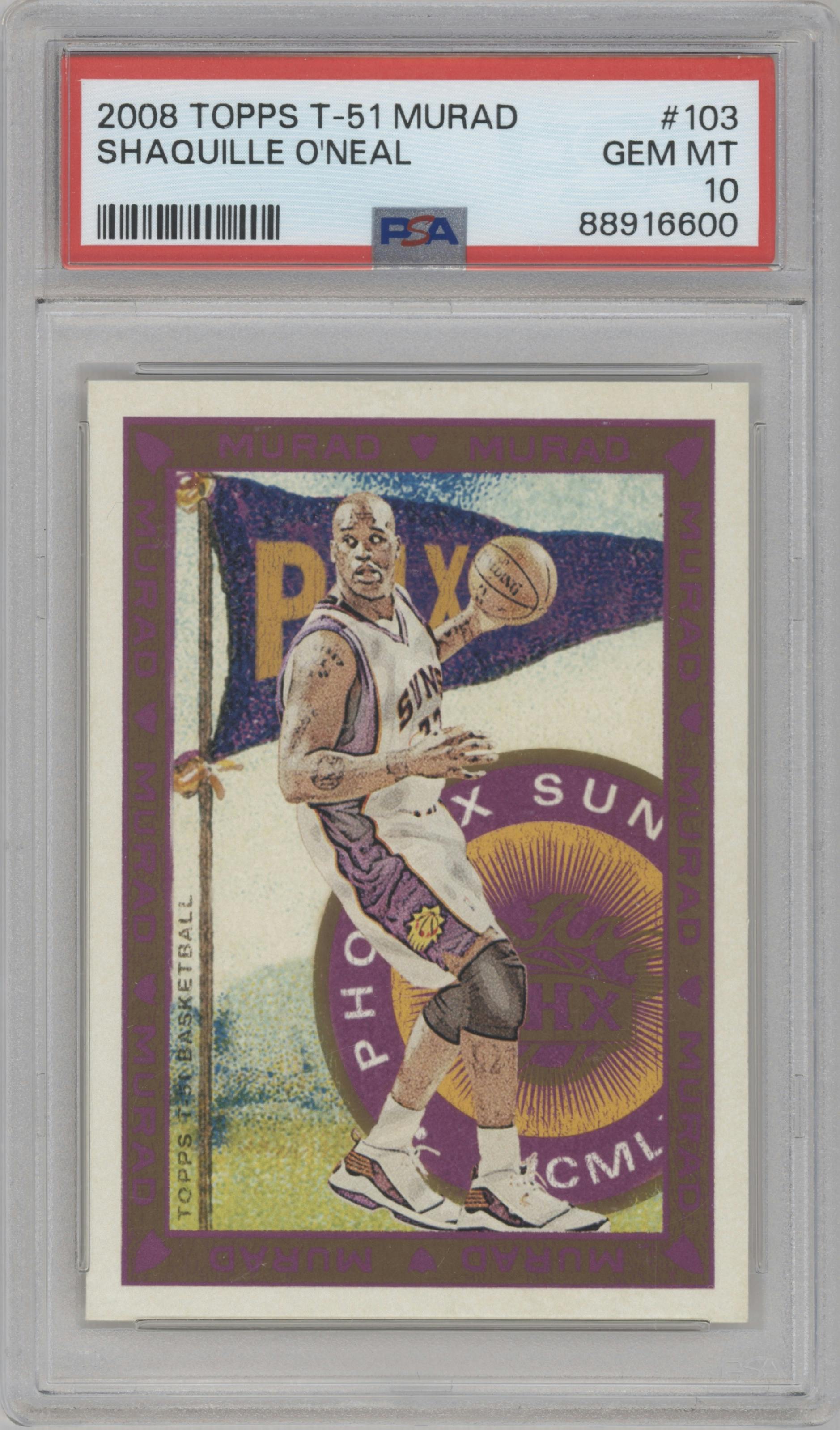 Shaquille O'Neal from the 2008-09 Topps T-51 Murad set graded by PSA and given an overall grade of 10.