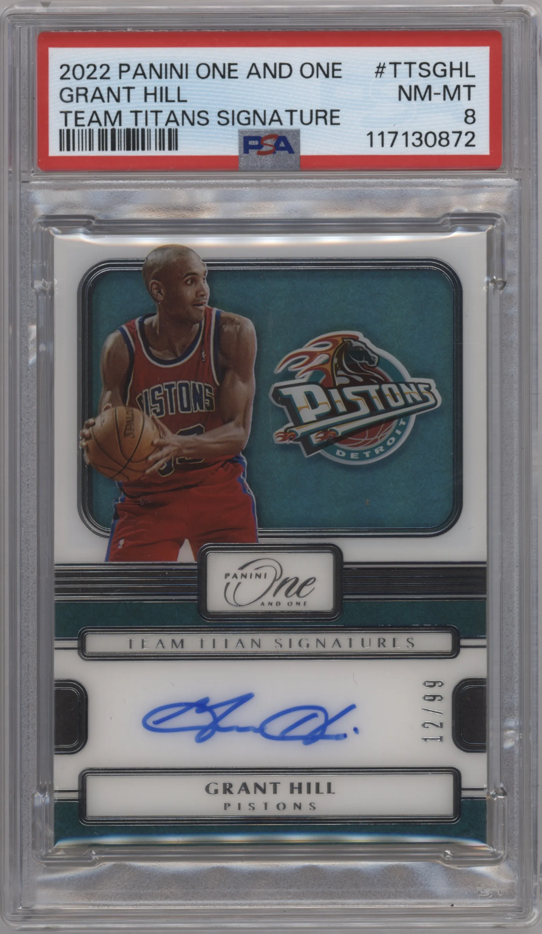 Grant Hill from the 2022-23 Panini One and One set graded by PSA and given an overall grade of 8.
