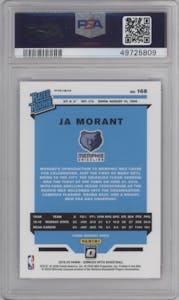 Ja Morant from the 2019-20 Panini Donruss Optic set featuring a Hyper Pink parallel graded by PSA and given an overall grade of 10.