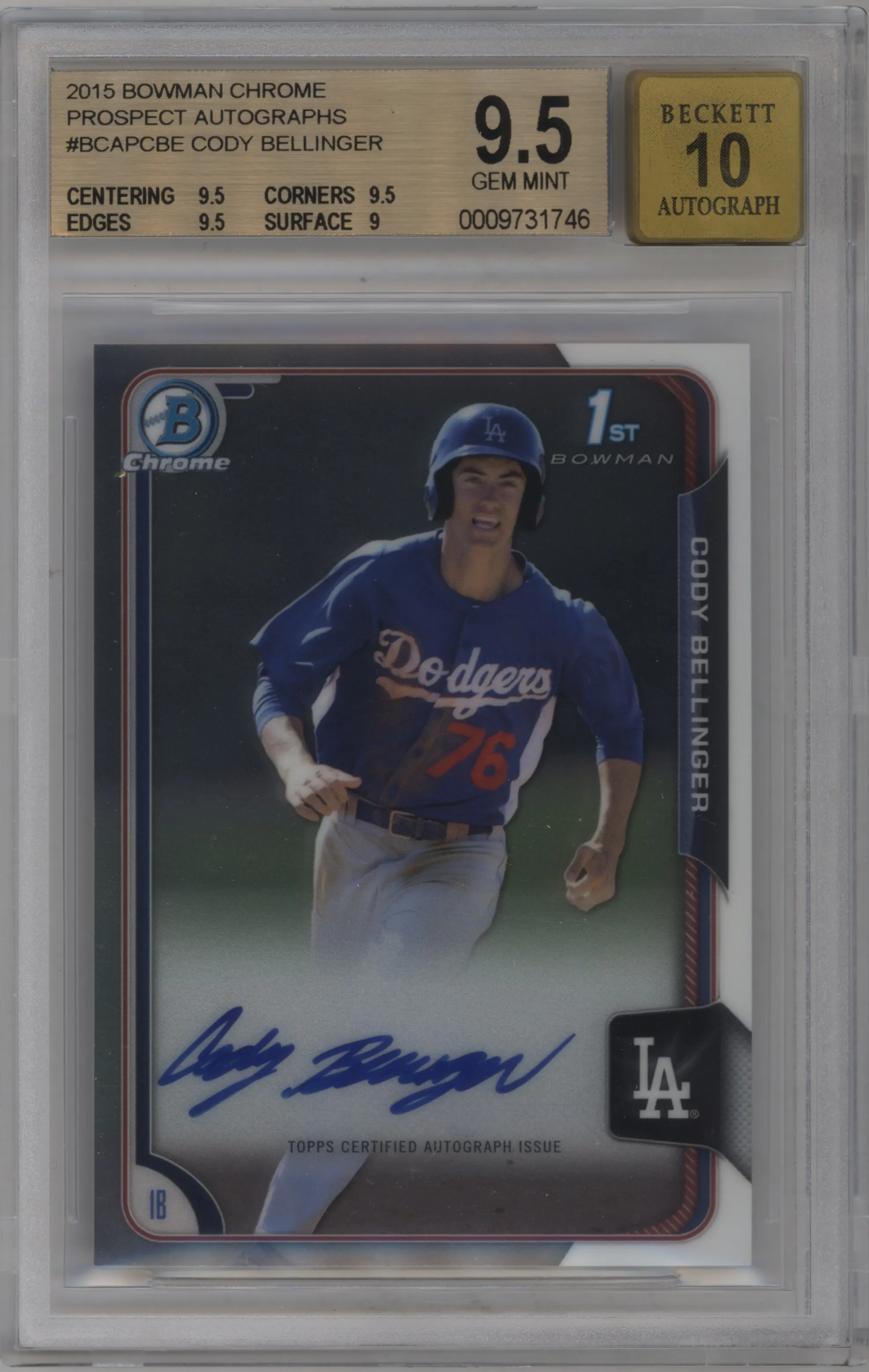 2015 Bowman Chrome Pros.Auto Cody Bellinger BGS 9.5