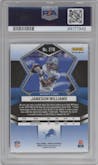 Jameson Williams from the 2022 Panini Mosaic set featuring a Blue Sparkle parallel graded by PSA and given an overall grade of 10.