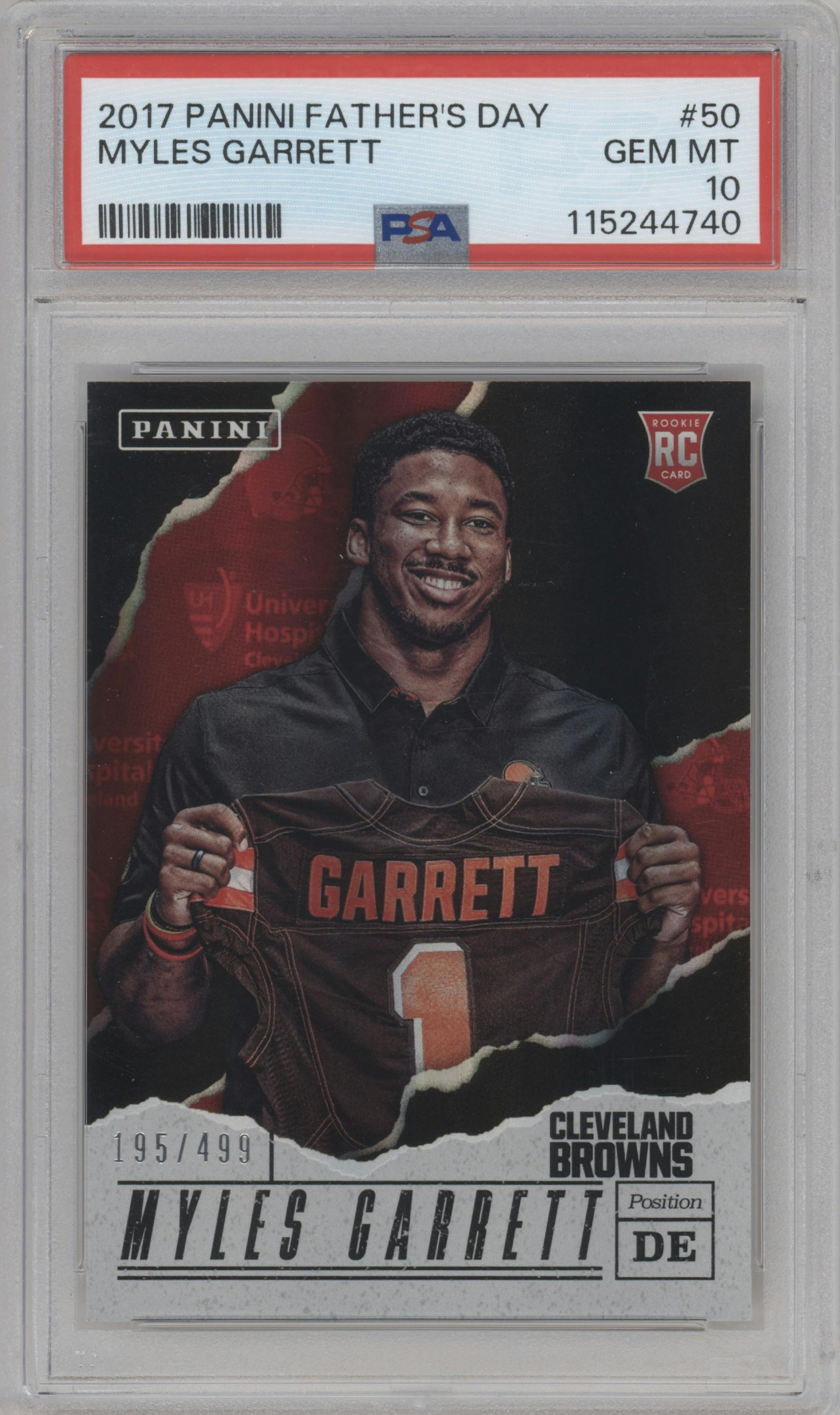 Myles Garrett from the 2017 Panini Father's Day set graded by PSA and given an overall grade of 10.