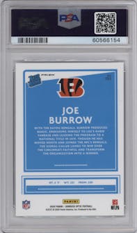 Joe Burrow from the 2020 Panini Donruss Optic set featuring a Holo parallel graded by PSA and given an overall grade of 10.