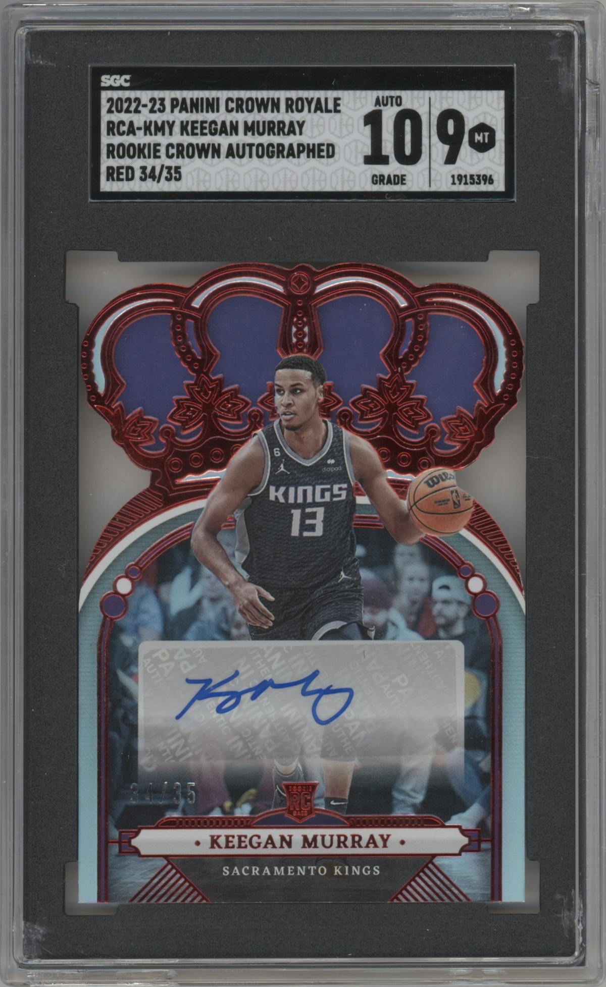 Keegan Murray from the 2022-23 Panini Crown Royale set featuring a Red parallel graded by SGC and given an overall grade of 9.