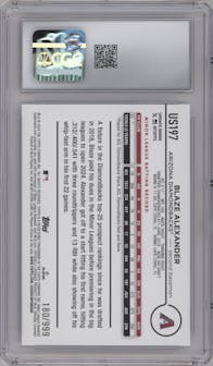 Blaze Alexander from the 2024 Topps Update set featuring a Blue Holofoil parallel graded by CSG and given an overall grade of 10.