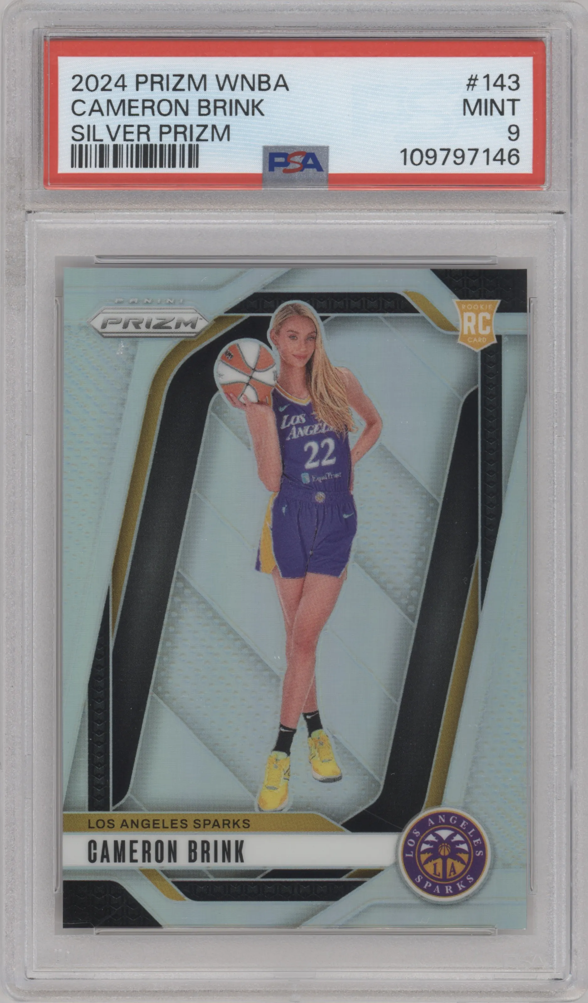 Cameron Brink from the 2024 Panini Prizm WNBA set featuring a Silver Prizm parallel graded by PSA and given an overall grade of 9.