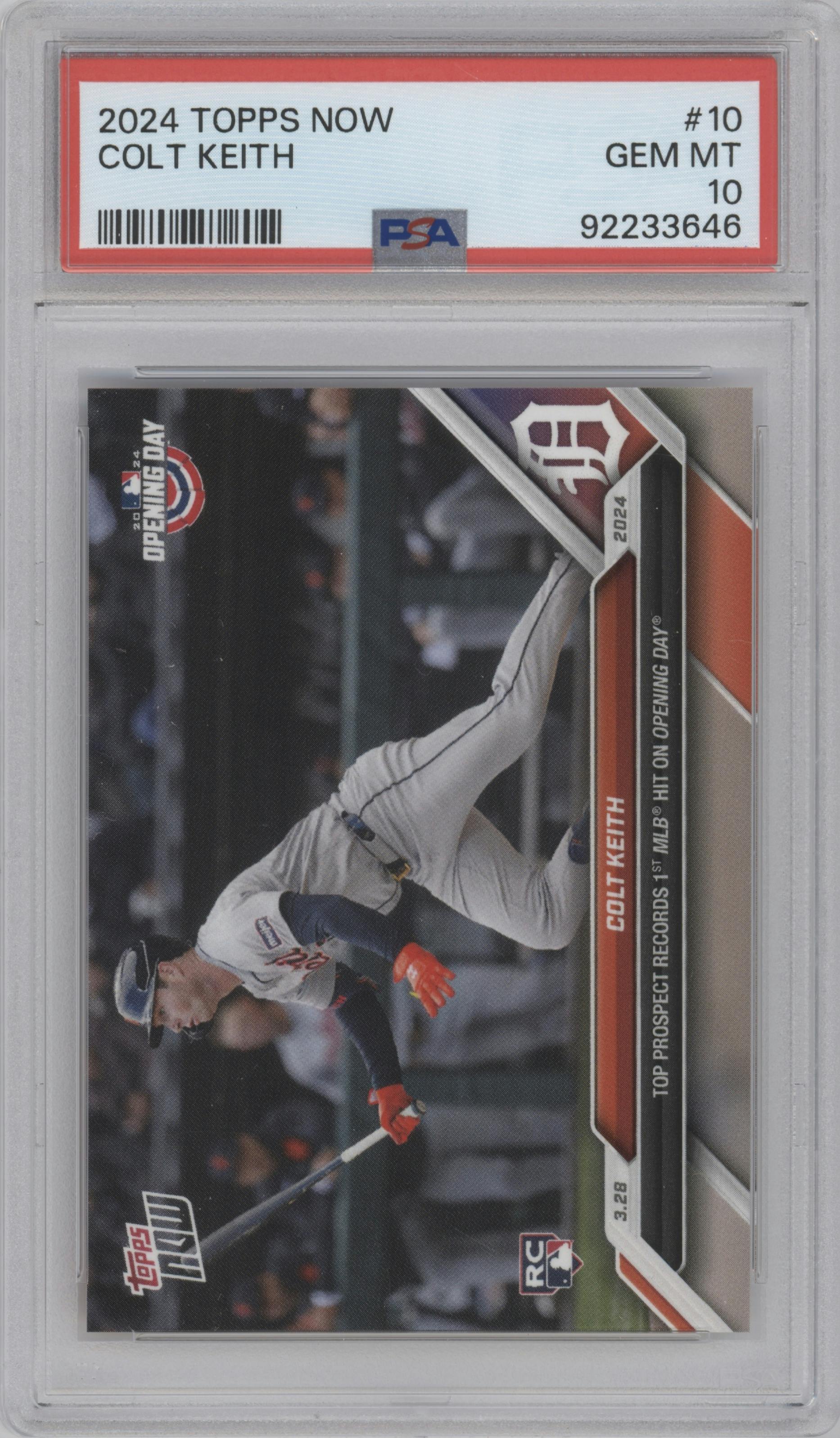 Colt Keith from the 2024 Topps Now set graded by PSA and given an overall grade of 10.