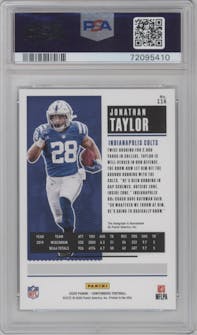 Jonathan Taylor from the 2020 Panini Contenders set featuring a Wild Card  parallel graded by PSA and given an overall grade of 10.