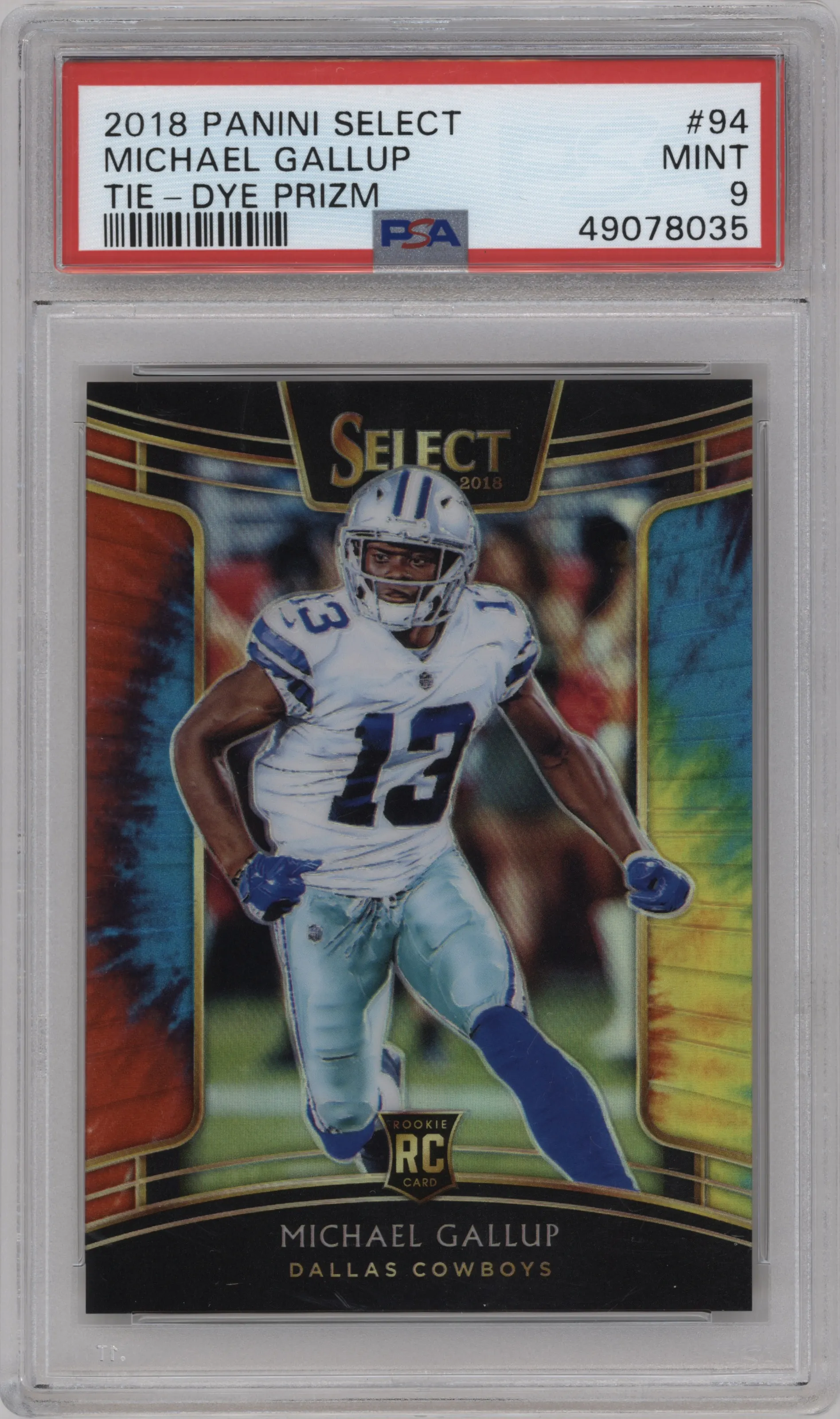 2018 Panini Select Michael Gallup Tie-Dye PSA 9
