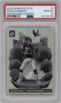 Deion Sanders from the 2024 Donruss Optic set graded by PSA and given an overall grade of 10.