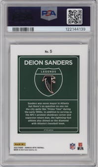 Deion Sanders from the 2024 Donruss Optic set graded by PSA and given an overall grade of 10.