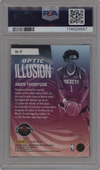 Amen Thompson from the 2023-24 Panini Contenders Optic set featuring a Gold parallel graded by PSA and given an overall grade of 10.