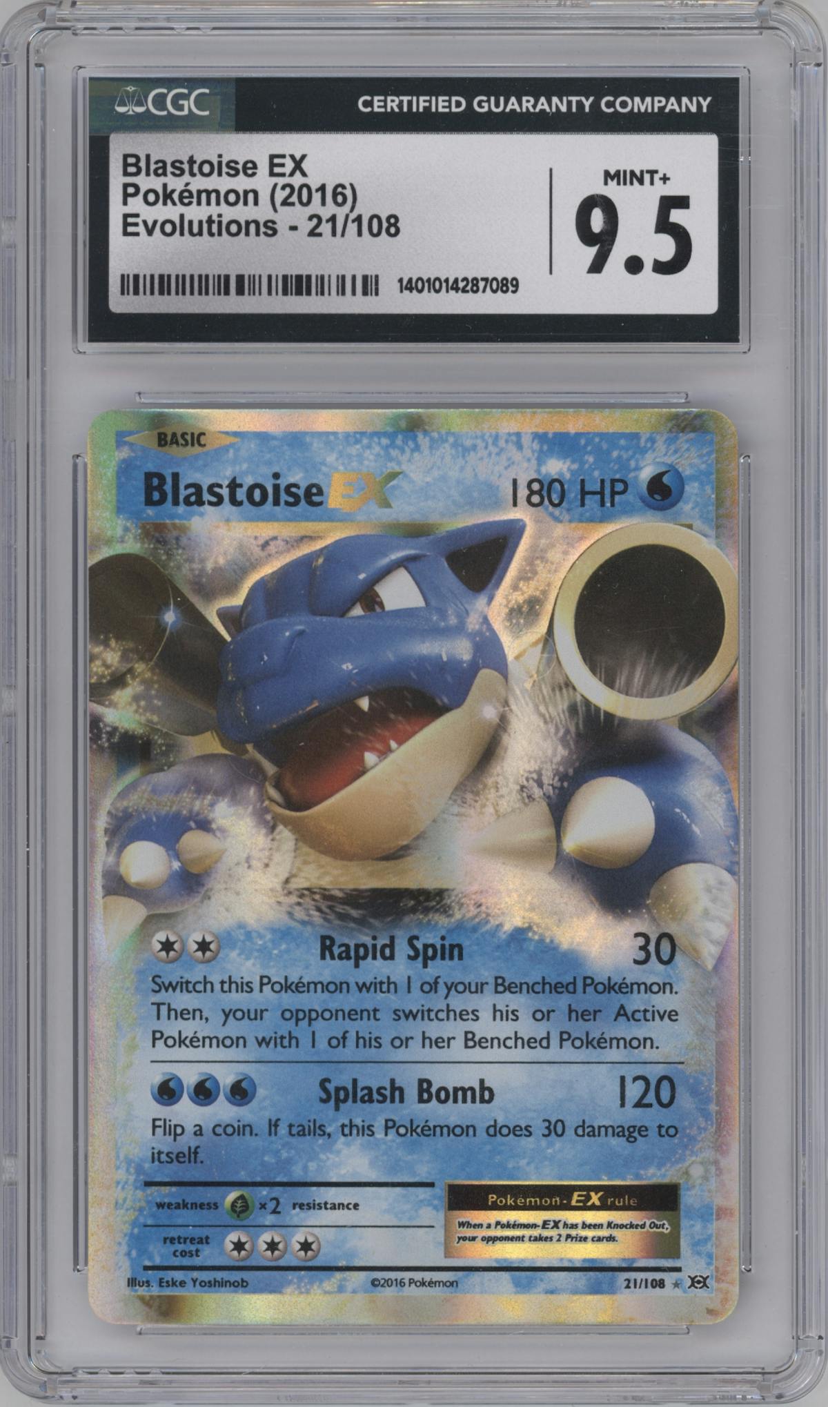 Blastoise EX from the 2016 Pokemon XY set graded by CSG and given an overall grade of 9.5.