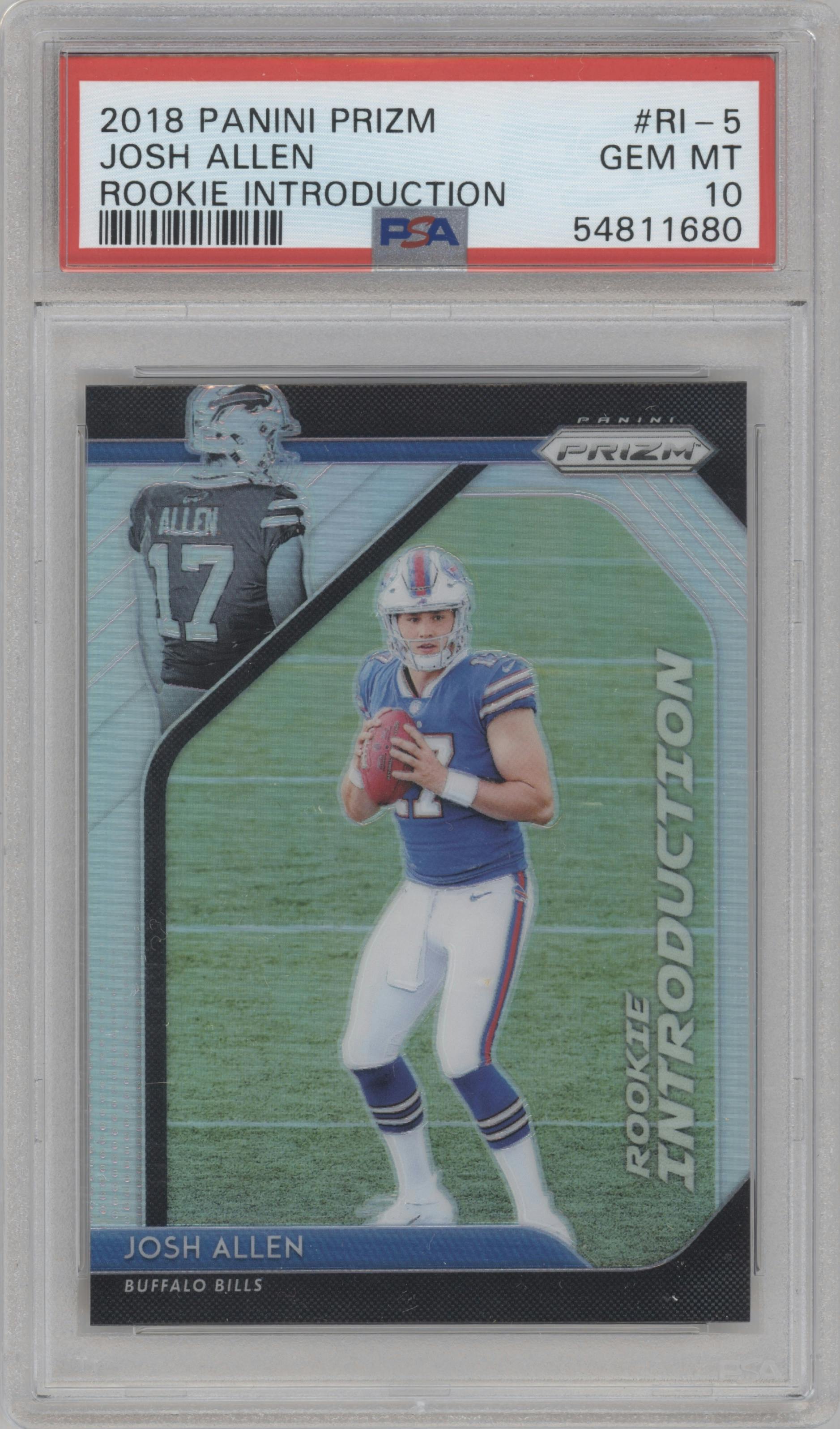 Josh Allen from the 2018 Panini Prizm set graded by PSA and given an overall grade of 10.
