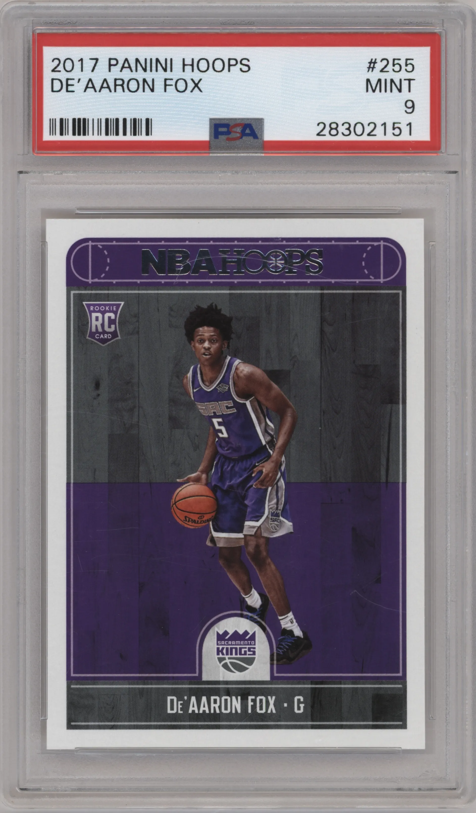 De'Aaron Fox from the 2017-18 Panini NBA Hoops set graded by PSA and given an overall grade of 9.