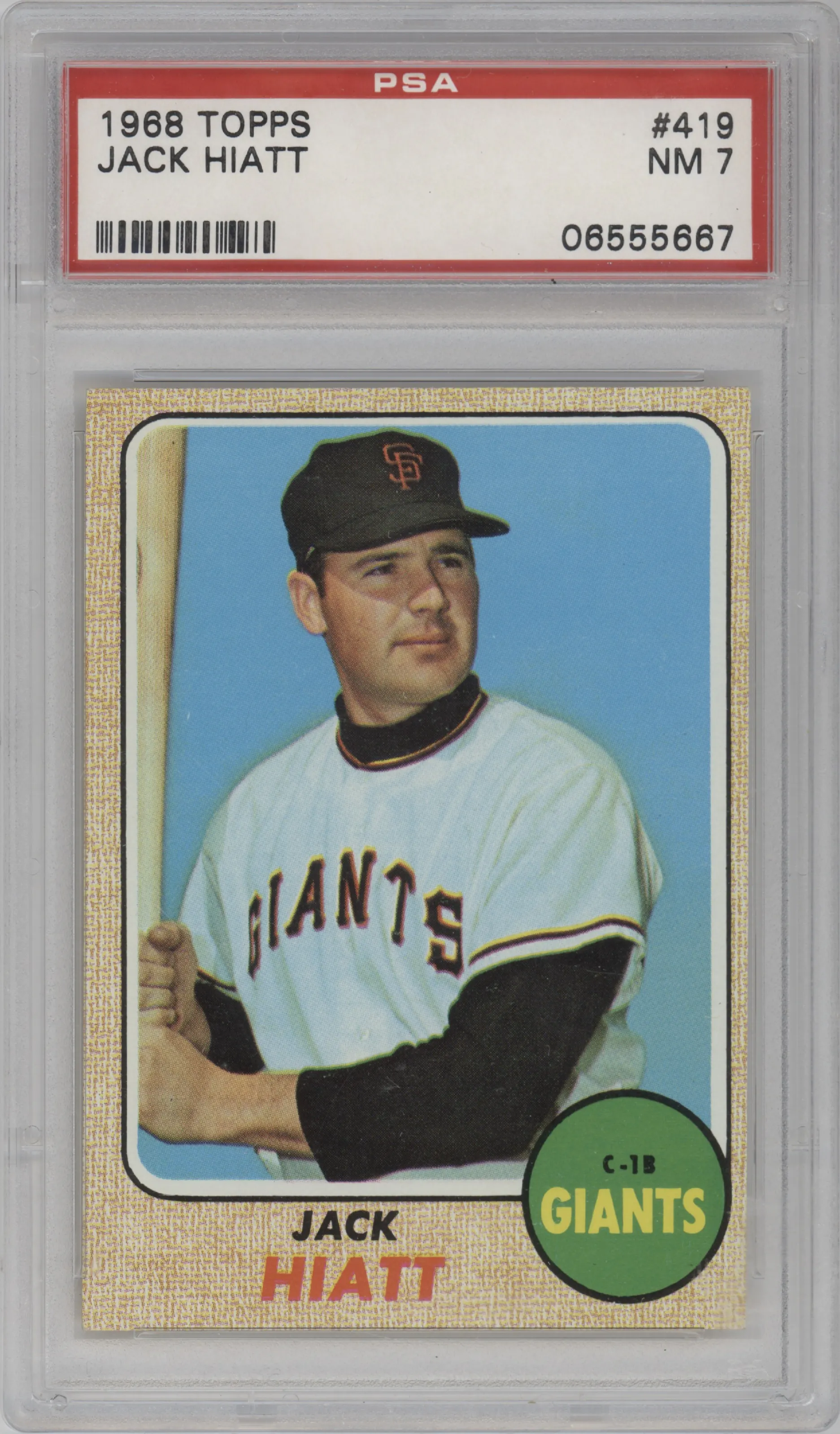 Jack Hiatt from the 1968 Topps set graded by PSA and given an overall grade of 7.