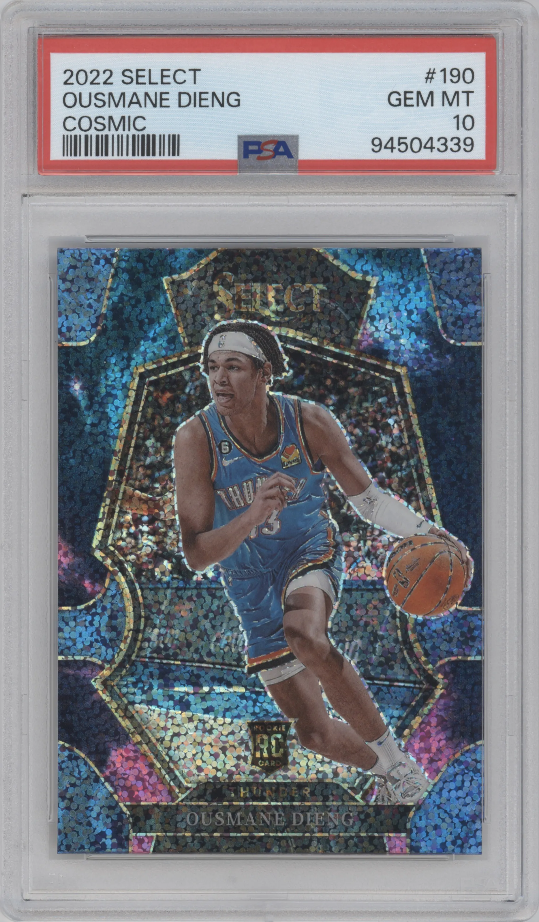 Ousmane Dieng  from the 2022-23 Panini Select set featuring a Cosmic parallel graded by PSA and given an overall grade of 10.