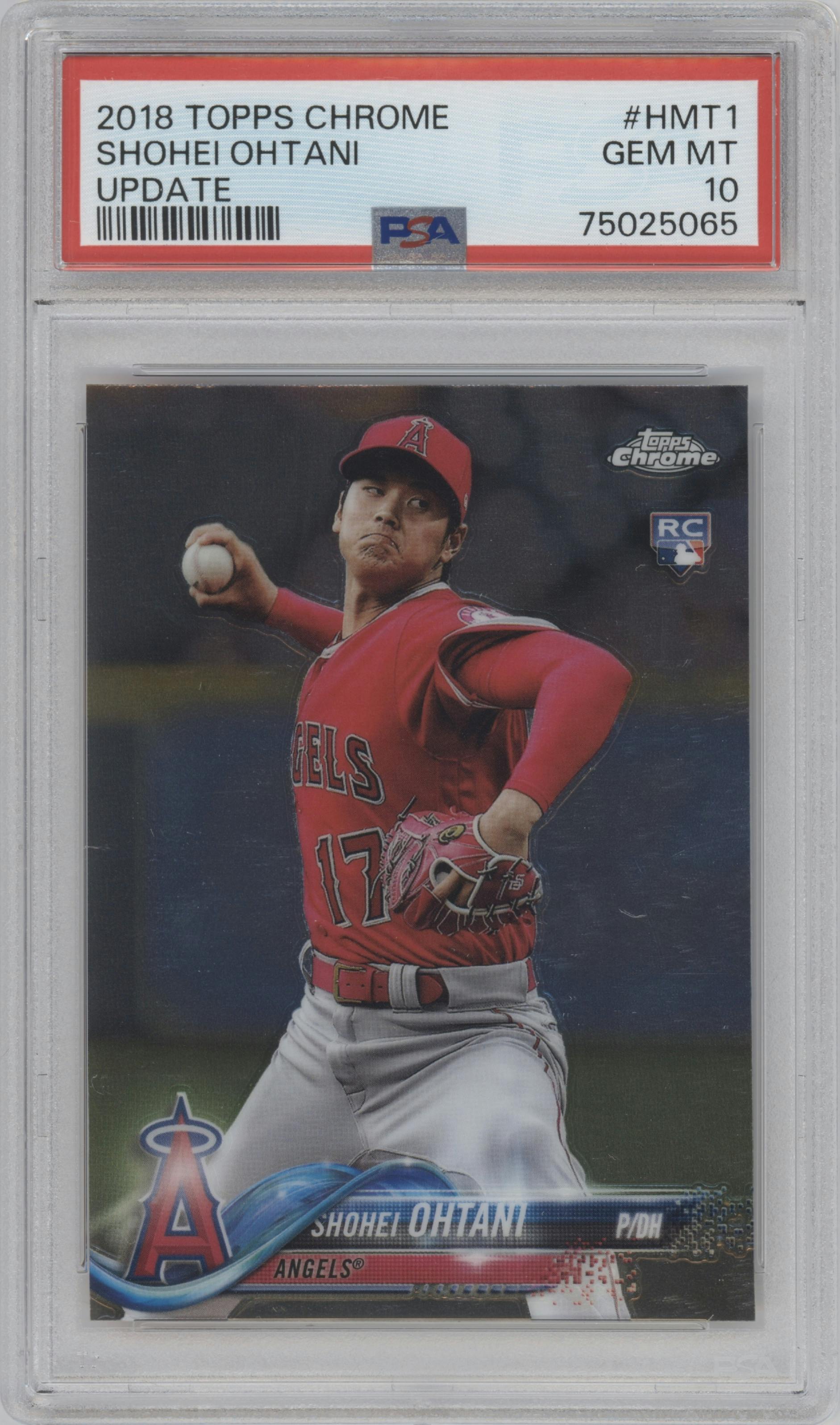 Shohei Ohtani from the 2018 Topps Chrome Update  set graded by PSA and given an overall grade of 10.