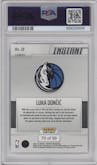 Luka Doncic from the 2021-22 Panini Instant NBA set featuring a Red parallel graded by PSA and given an overall grade of 10.