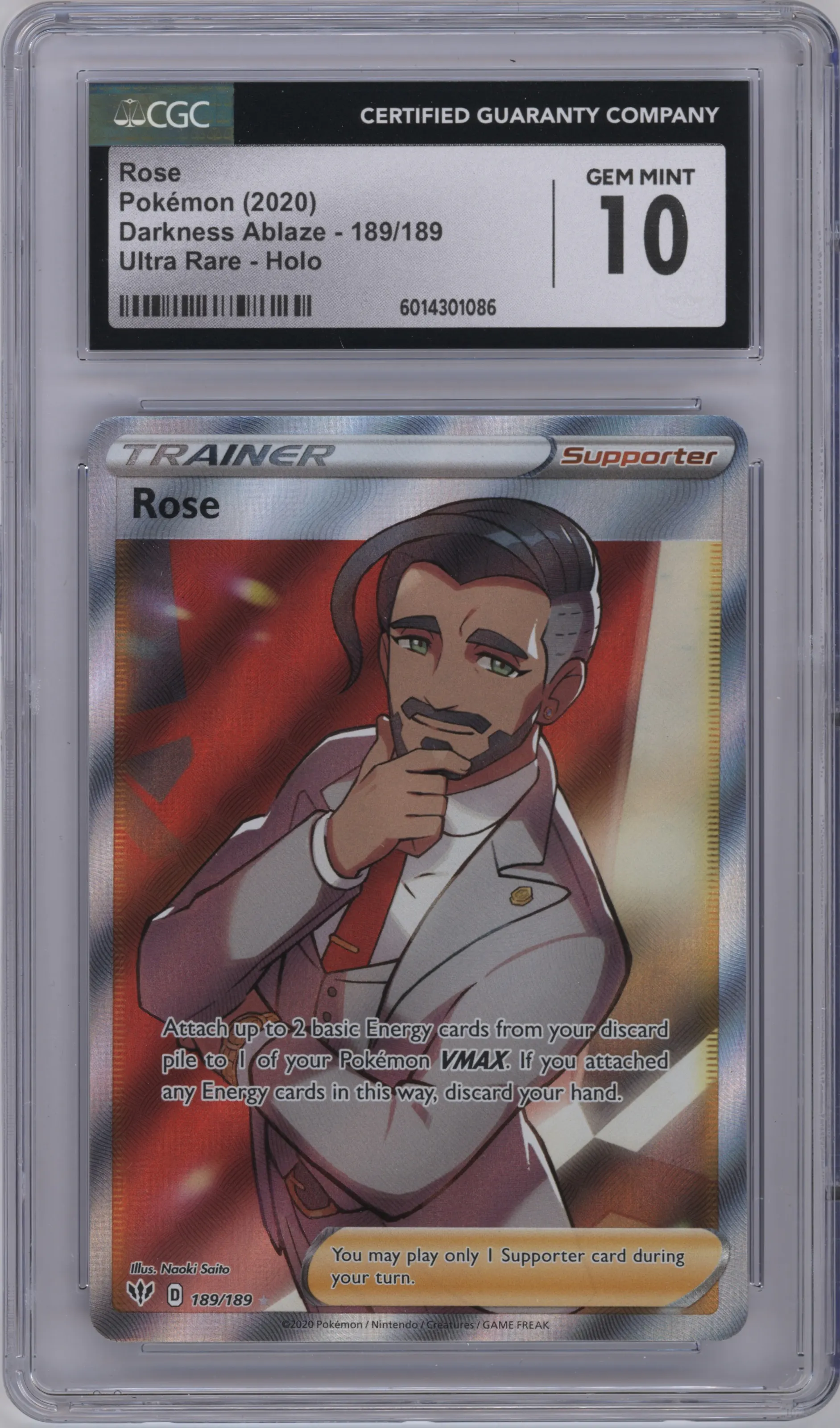 Rose from the 2020 Pokemon SWSH set graded by CSG and given an overall grade of 10.