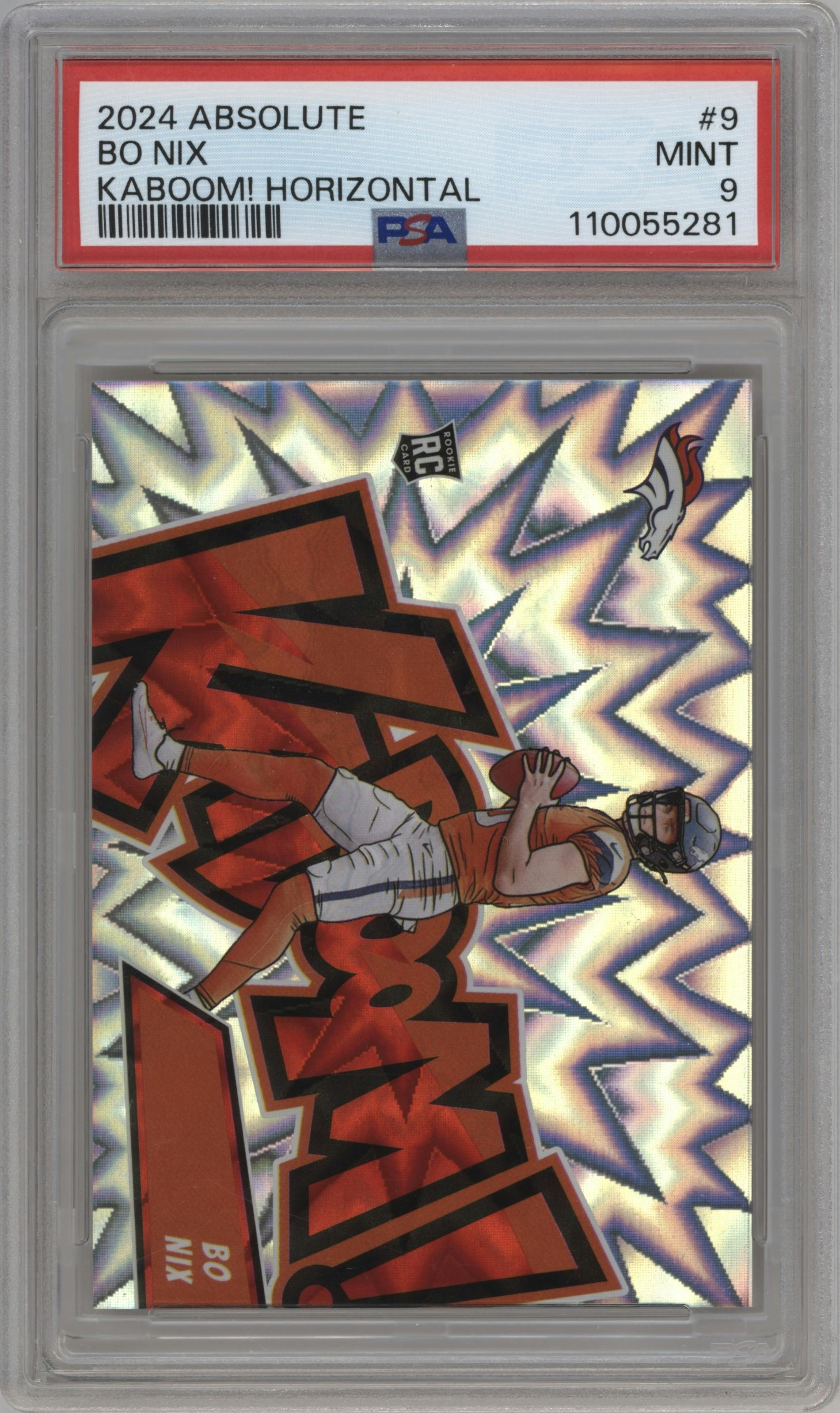 Bo Nix from the 2024 Panini Absolute set graded by PSA and given an overall grade of 9.