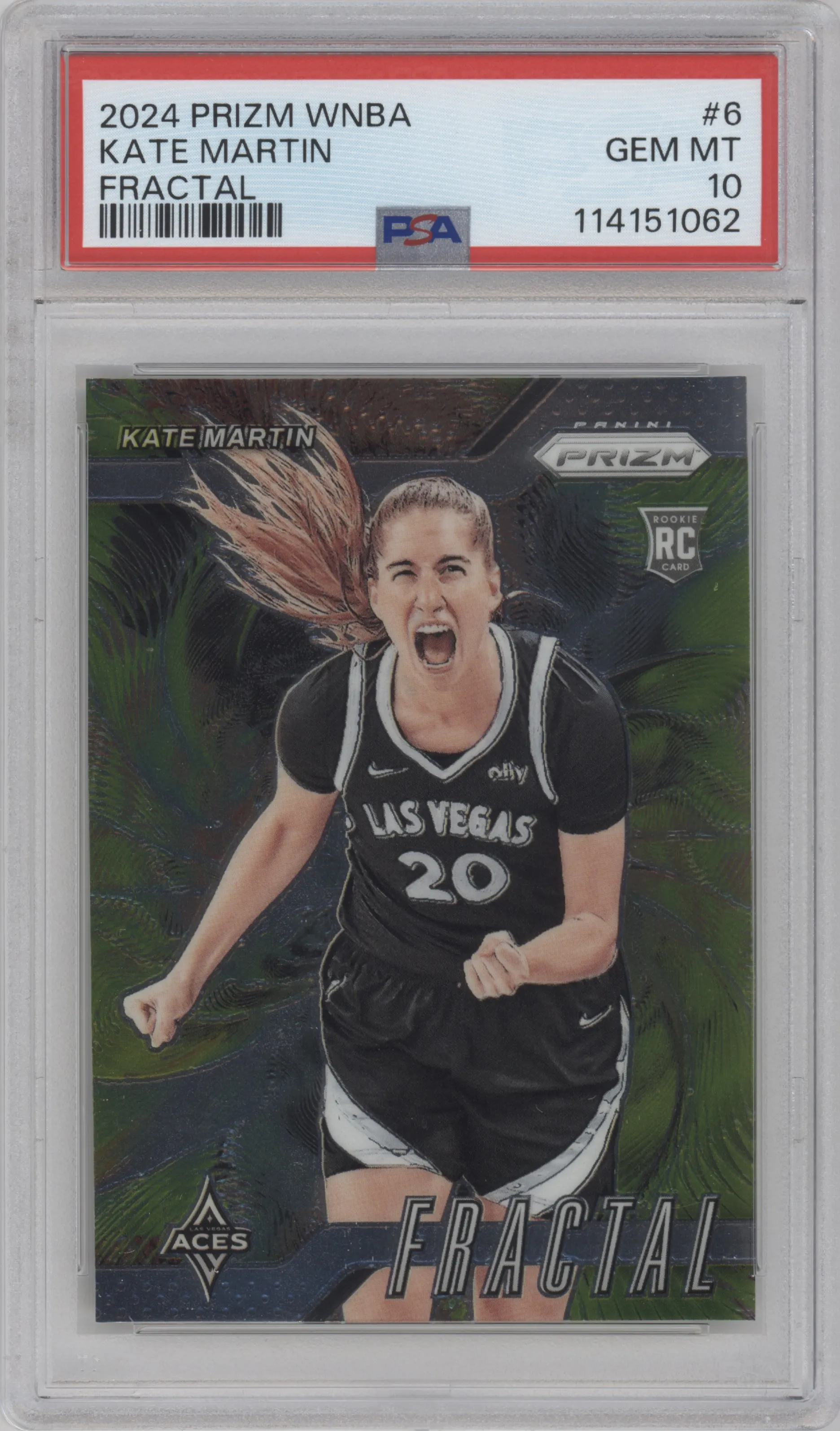Kate Martin from the 2024 Panini Prizm WNBA set graded by PSA and given an overall grade of 10.