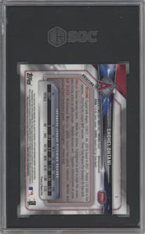 Shohei Ohtani from the 2018 Bowman Chrome set graded by SGC and given an overall grade of 9.
