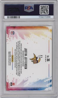 Justin Jefferson from the 2024 Panini Prizm set graded by PSA and given an overall grade of 10.