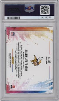 Justin Jefferson from the 2024 Panini Prizm set graded by PSA and given an overall grade of 10.