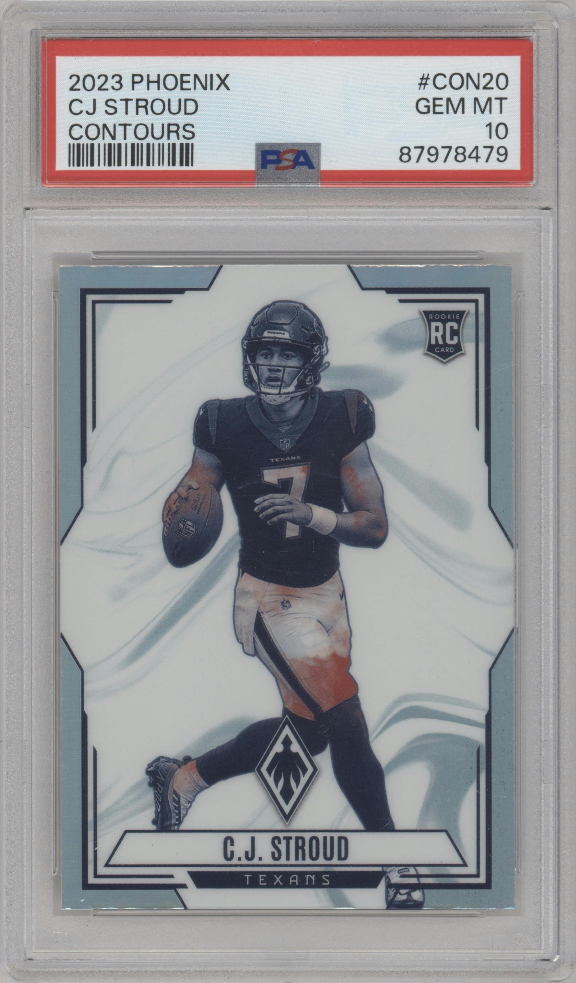 C.J. Stroud from the 2023 Panini Phoenix set graded by PSA and given an overall grade of 10.
