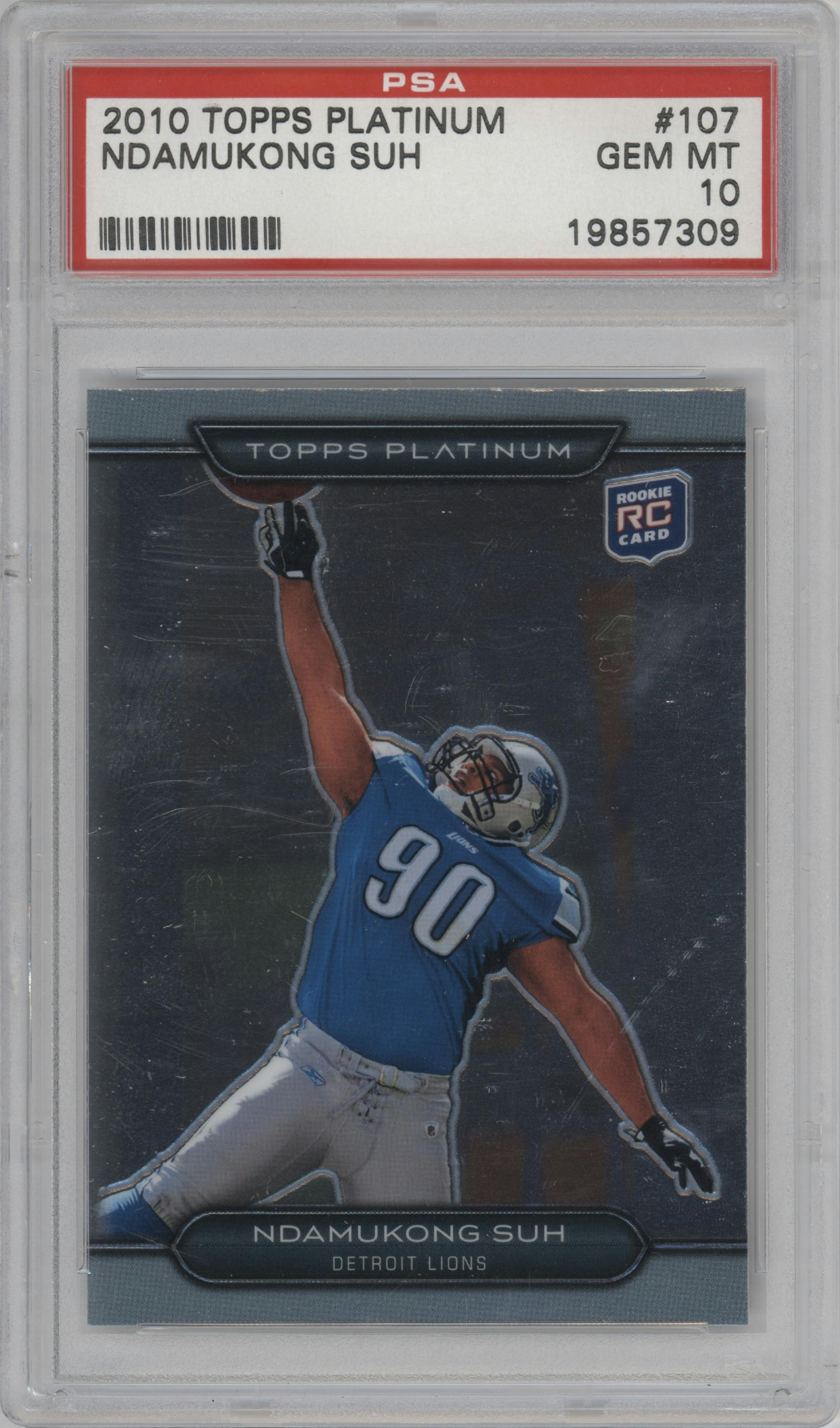 Ndamukong Suh from the 2010 Topps Platinum set graded by PSA and given an overall grade of 10.
