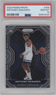 Anthony Edwards from the 2020-21 Panini Prizm set graded by PSA and given an overall grade of 10.