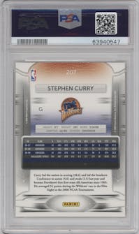 Stephen Curry from the 2009-10 Panini Prestige set graded by PSA and given an overall grade of 10.
